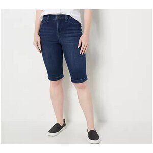 NWT Laurie Felt Daisy Denim Knee Grazer Shorts Sz 8P Blue Medium Wash Mid Rise